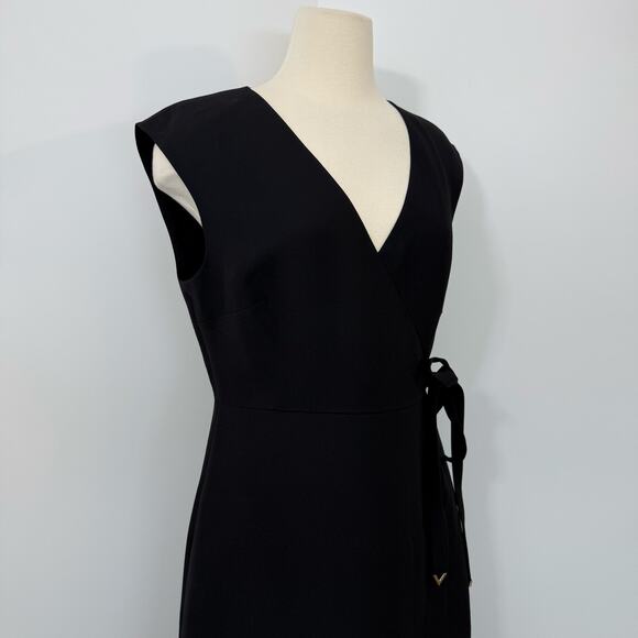 Valentino Wrap Effect Midi Dress Wool and Silk Black 46 (US 10) NWT - Picture 8 of 16